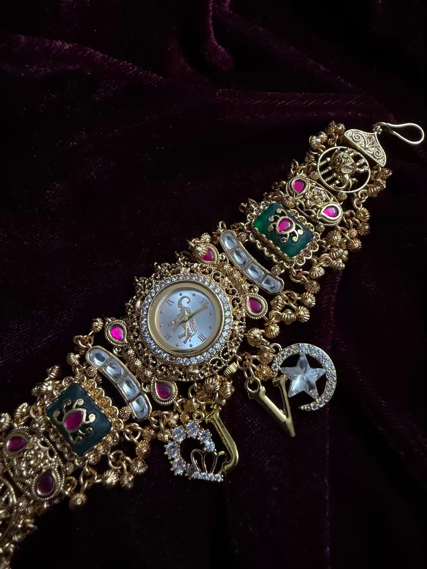 Elephant Dial Maharani Watch Heritage Bracelet with Crown and Moon