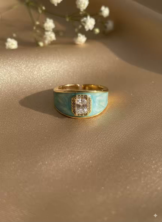 Milky blue Diamonds Gold Plated Premium Ring (Adjustable)