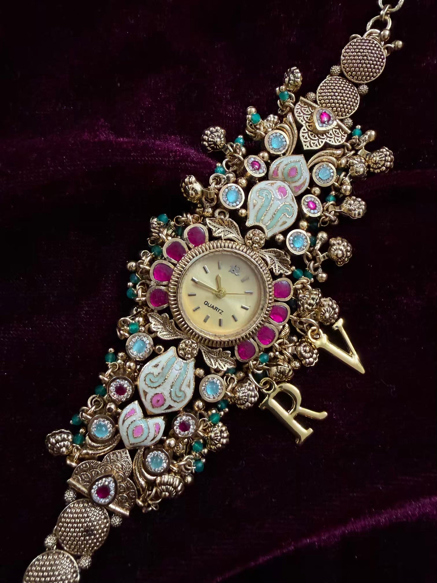 Pink Kundan Premium Gold Maharani Watch Design Heritage Bracelet