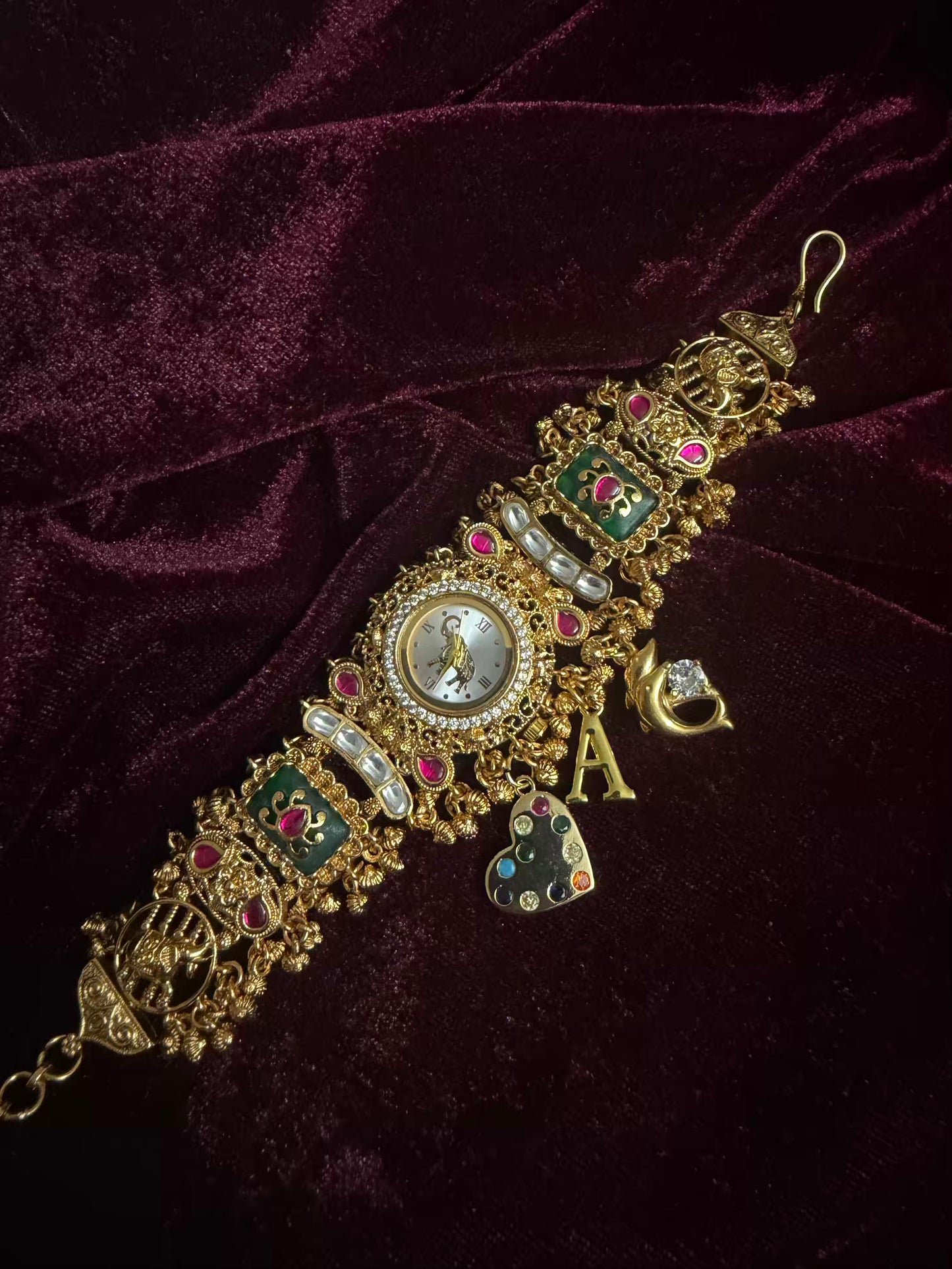Hearts Elephant Dial Maharani Watch Design Heritage Bracelet (Customise FREE Initial )