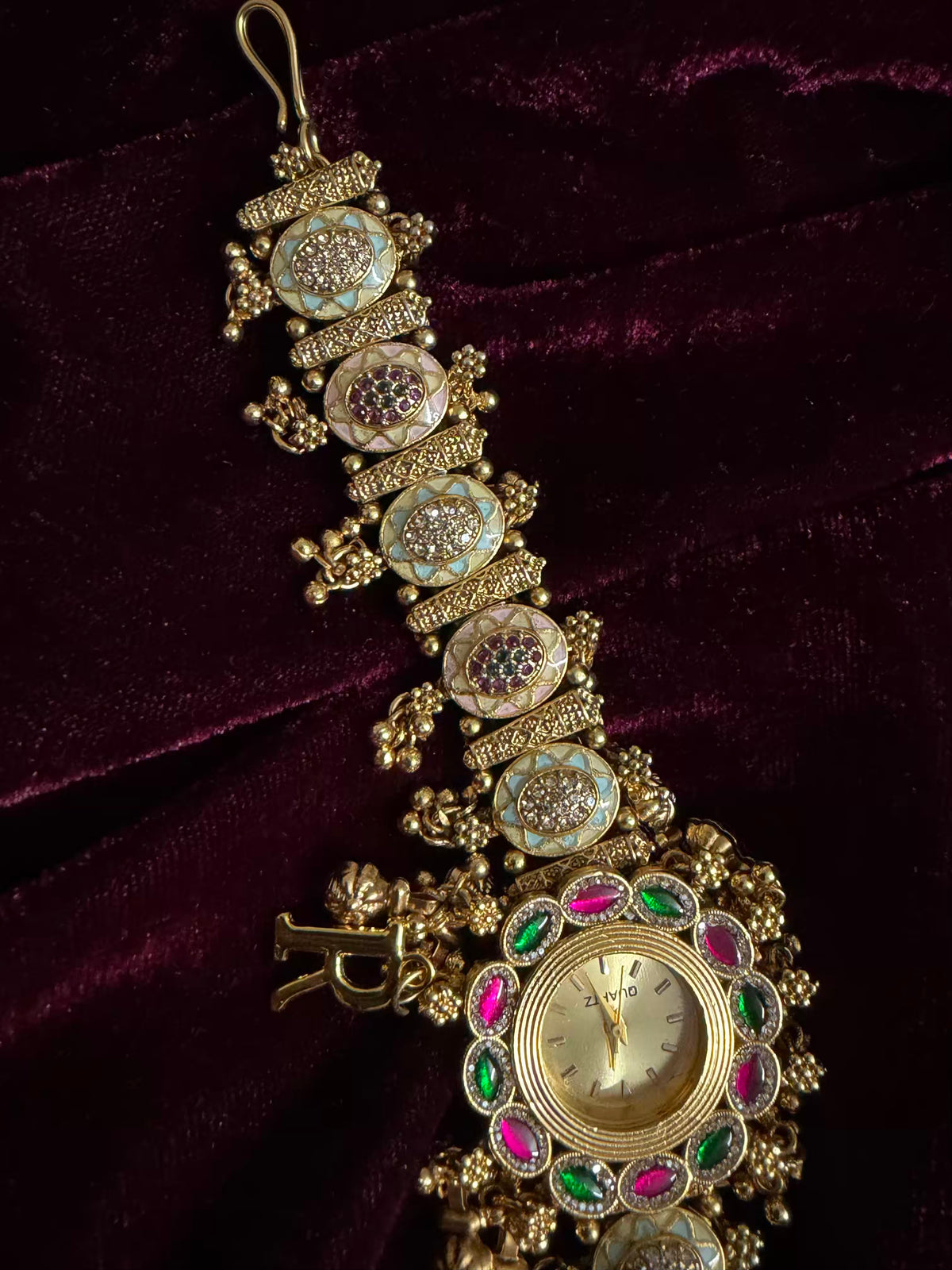 Ghungroo Pink Green Maharani Watch ( Customise Free Initial )( Random side strap colour)