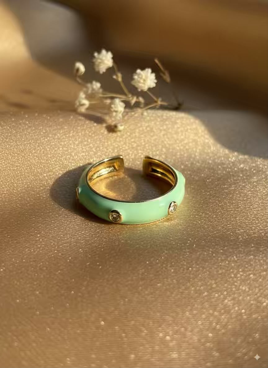 Mint Diamond Gold Plated Premium Ring (Adjustable)