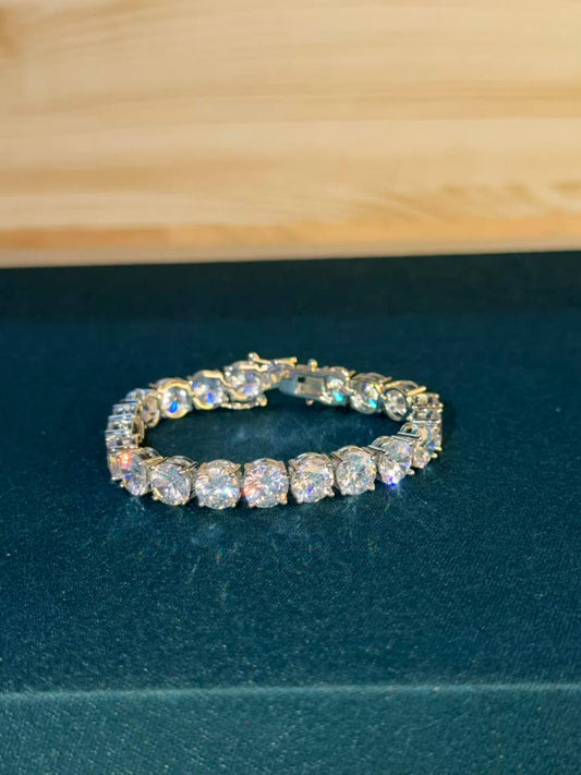 White Stone Round Shape Silver Plated Tennis Bracelet