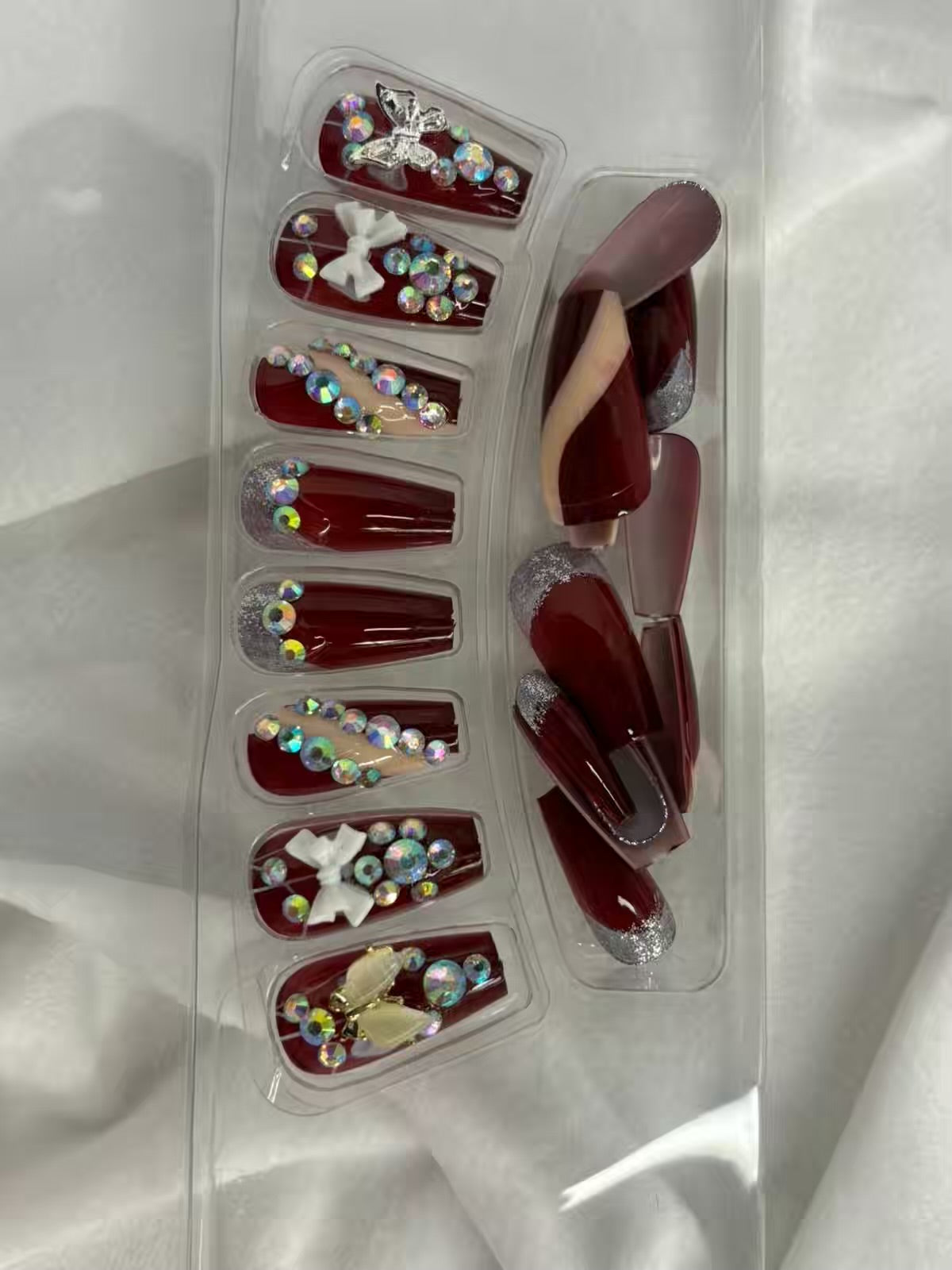 Maroon Sequins Fancy Party Bridal Press On Nails ( Set of 24 )
