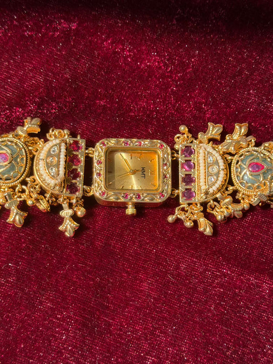 Rectangular Gold Rajwadi Gold Plated Heritage Maharani Watch