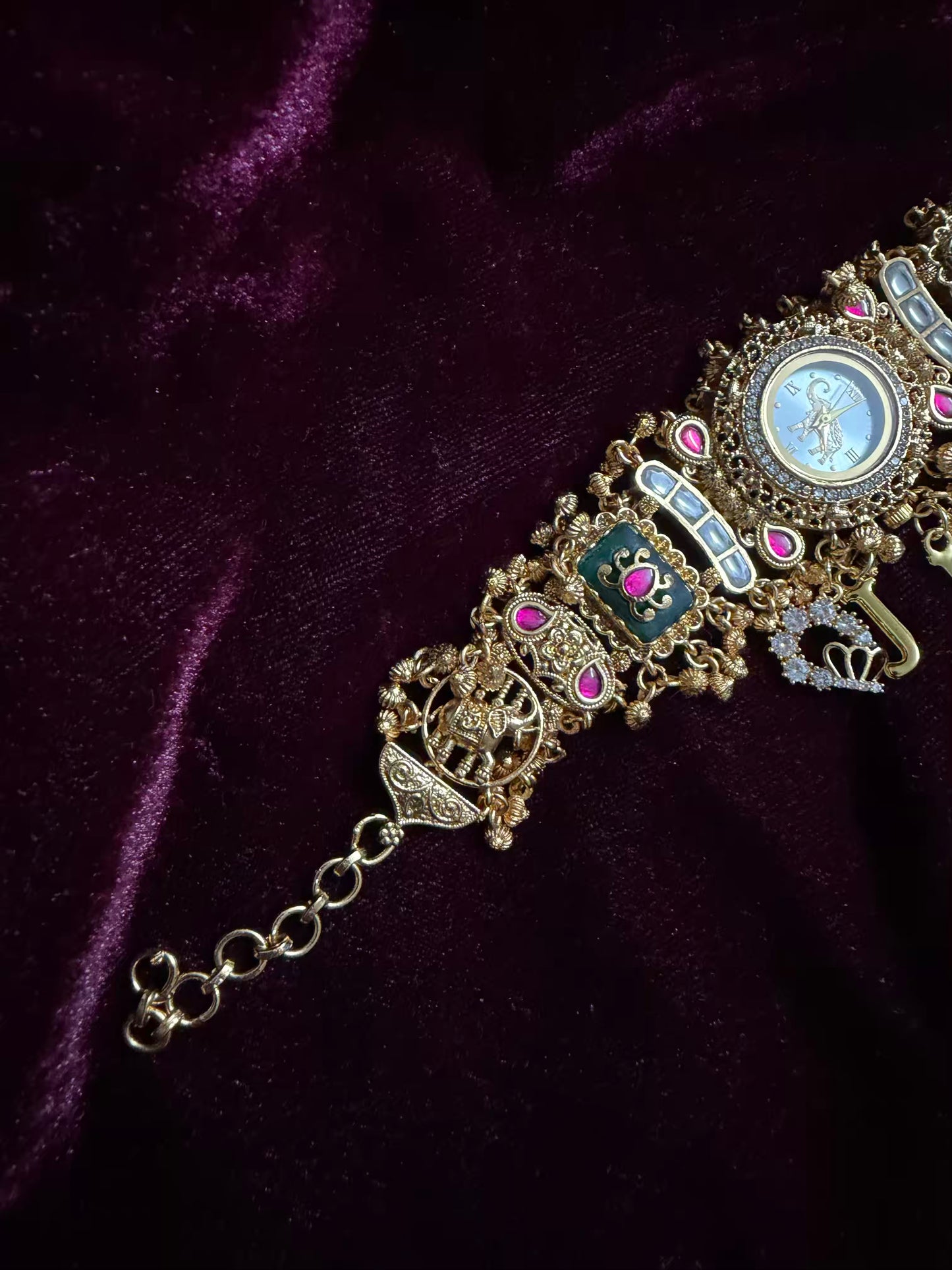 Elephant Dial Maharani Watch Heritage Bracelet with Crown and Moon