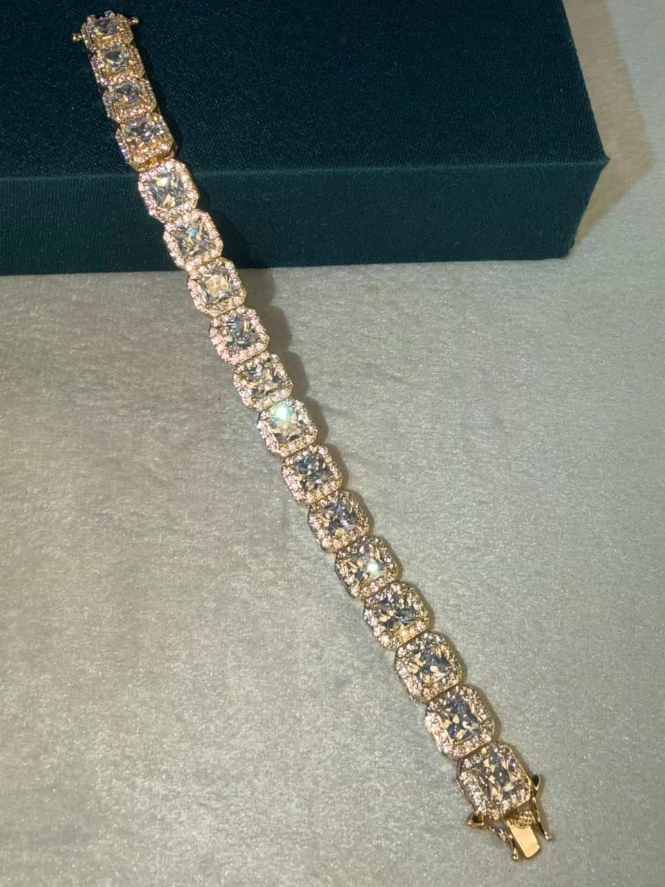 White Square Shape Sequence Stones Gold Plated Tennis Bracelet