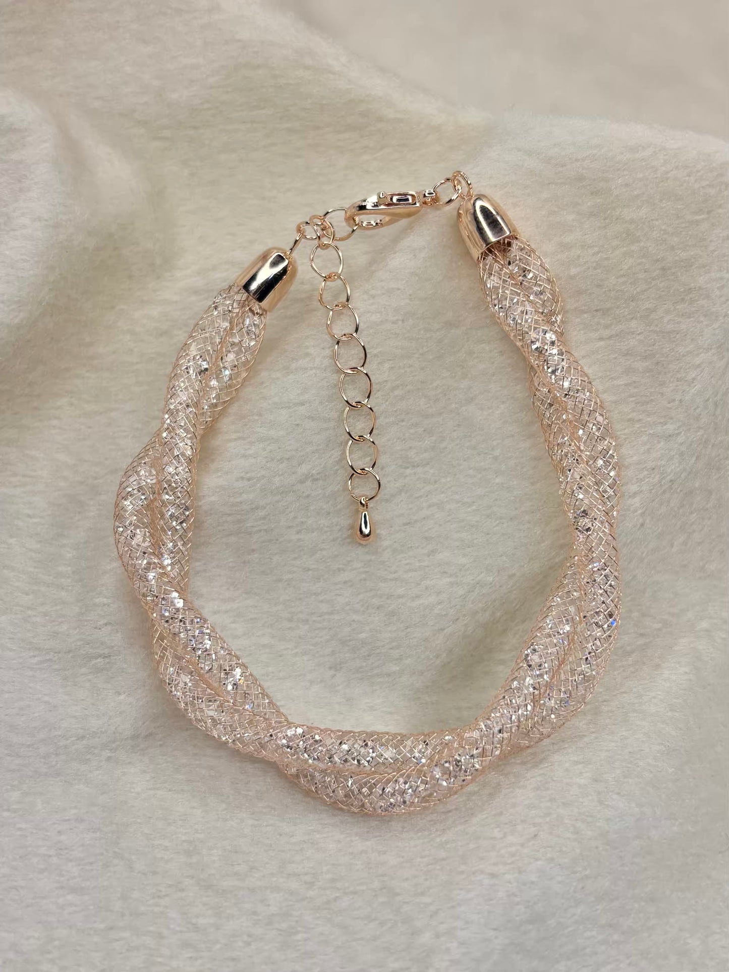Loaded Diamonds Wired Twisted Net Bracelet Twisted - Rose Gold Plated