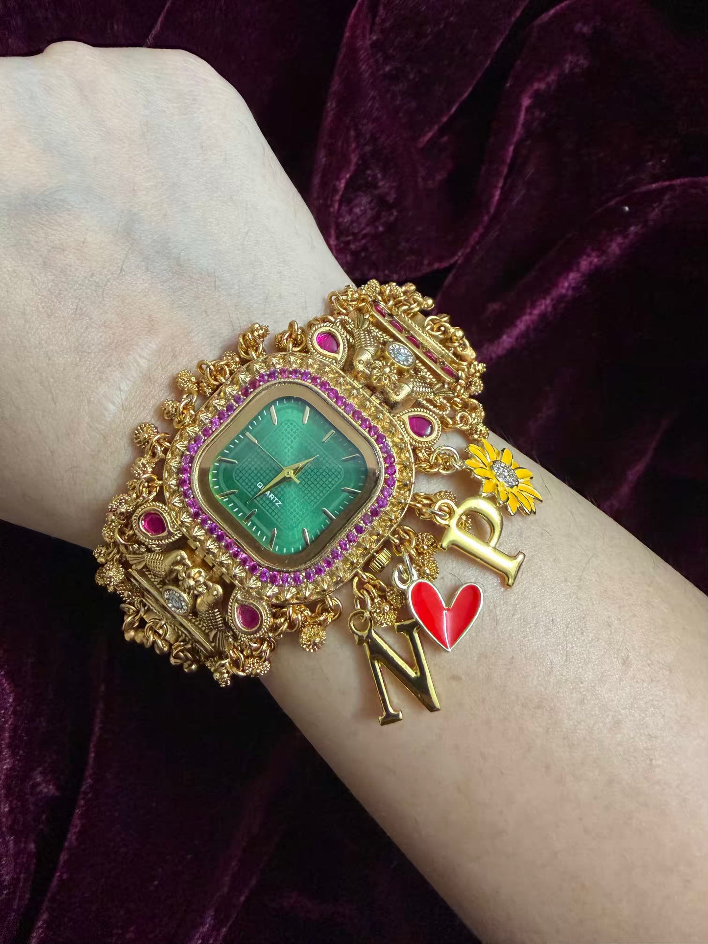 Square Dial Maharani Watch Heritage Bracelet with Charms