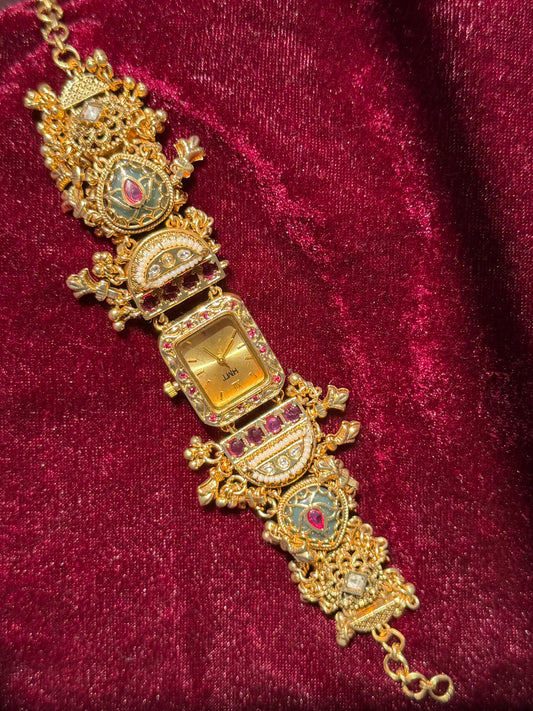 Rectangular Gold Rajwadi Gold Plated Heritage Maharani Watch