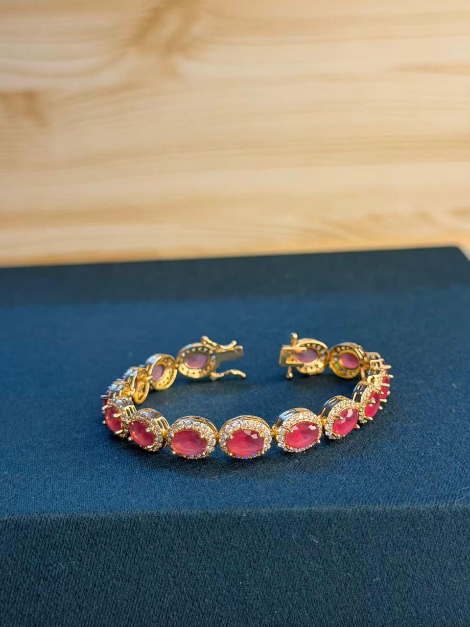 Round Oval Red Ruby Doublet Gold Plated Tennis Bracelet