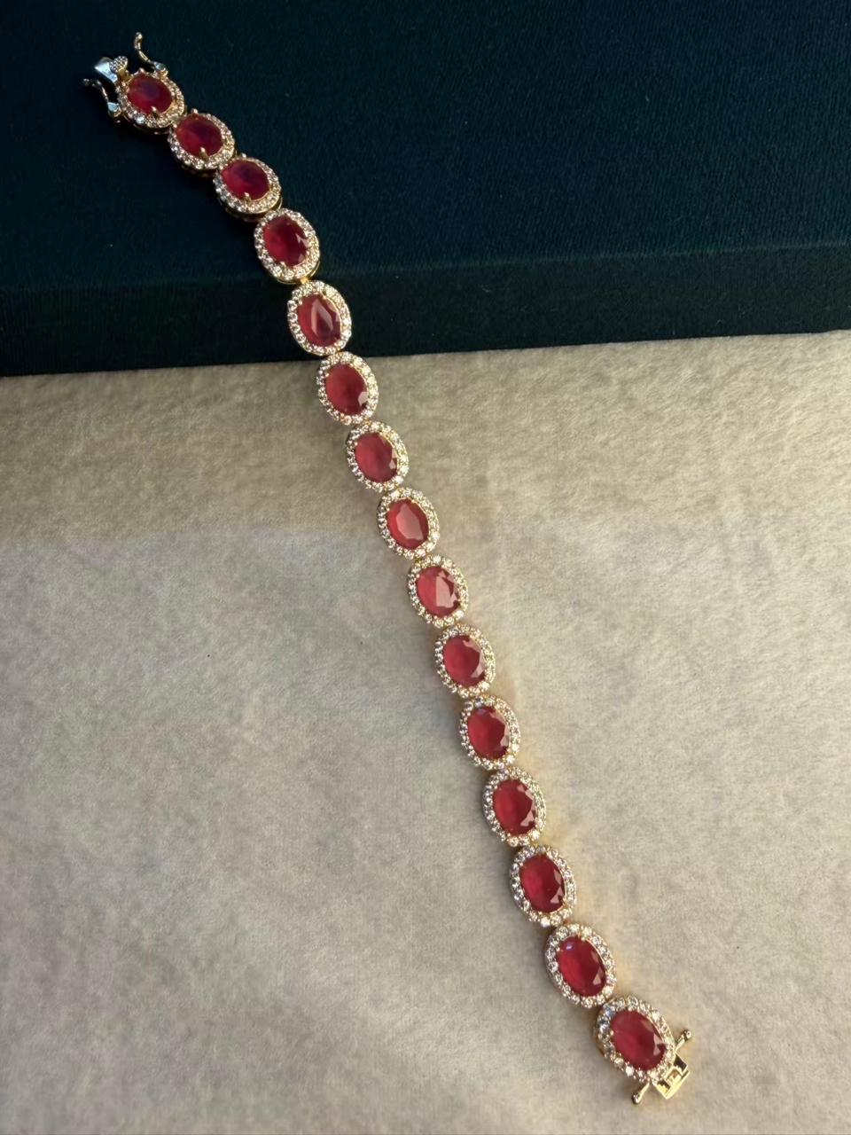 Round Oval Red Ruby Doublet Gold Plated Tennis Bracelet