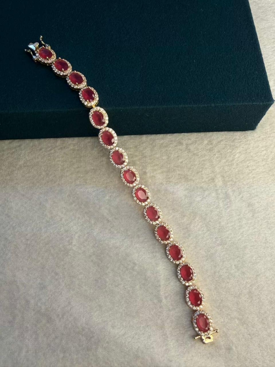 Round Oval Red Ruby Doublet Gold Plated Tennis Bracelet