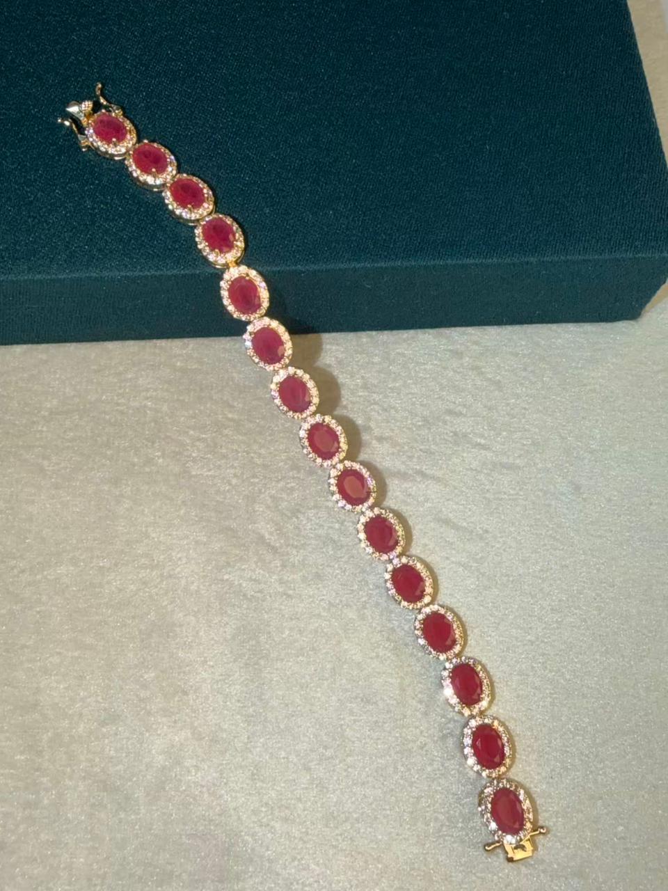 Round Oval Red Ruby Doublet Gold Plated Tennis Bracelet