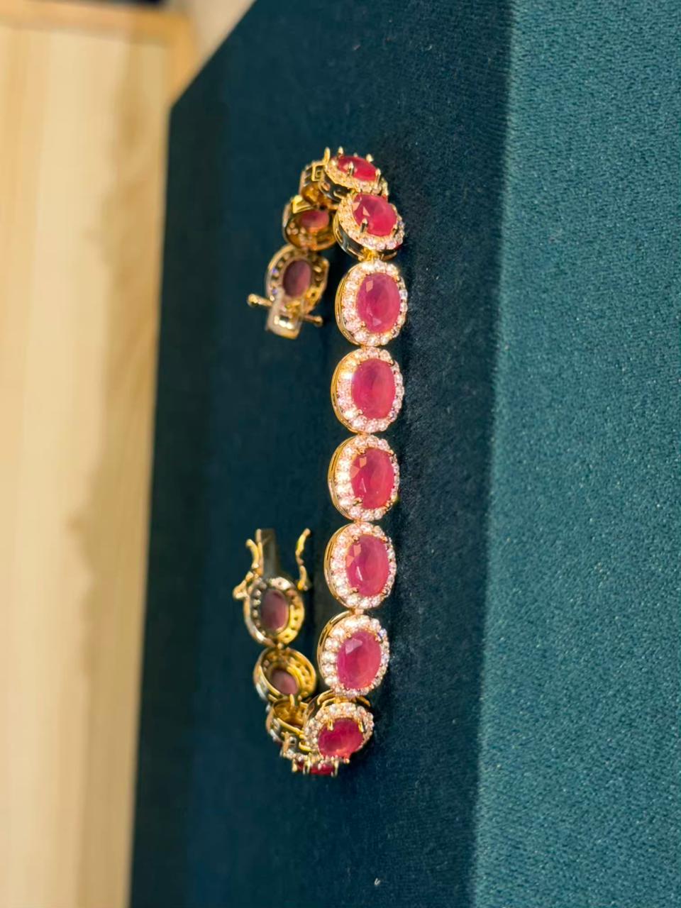 Round Oval Red Ruby Doublet Gold Plated Tennis Bracelet