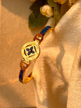 Load image into Gallery viewer, Blue Flowery Delta Style Kada Bracelet Bangle - Gold
