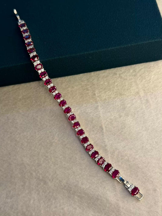 Oval Shape Red Ruby Gold Plated Tennis Bracelet