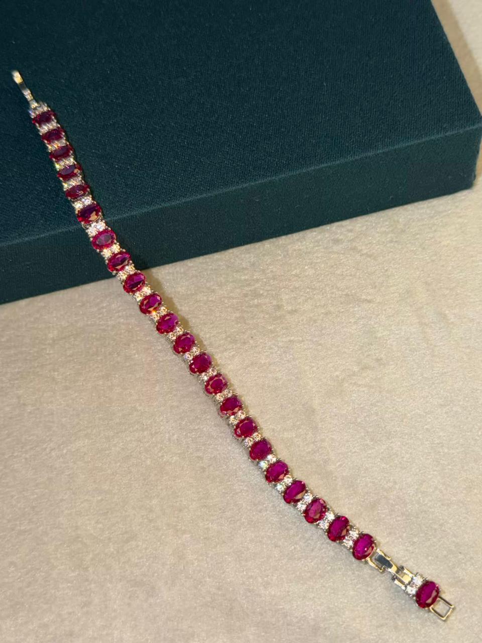 Oval Shape Red Ruby Gold Plated Tennis Bracelet