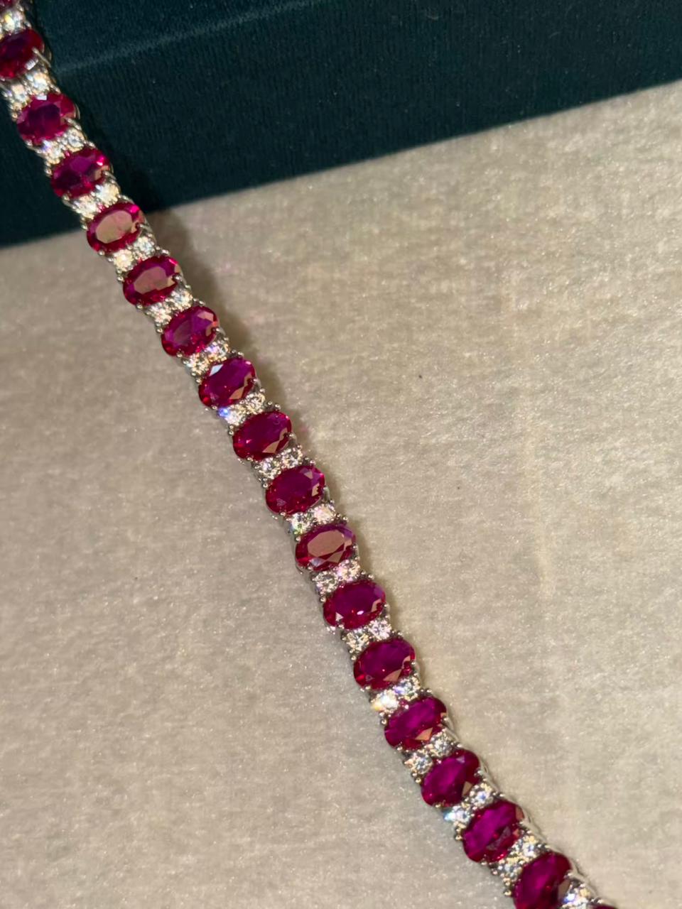 Oval Shape Red Ruby Gold Plated Tennis Bracelet