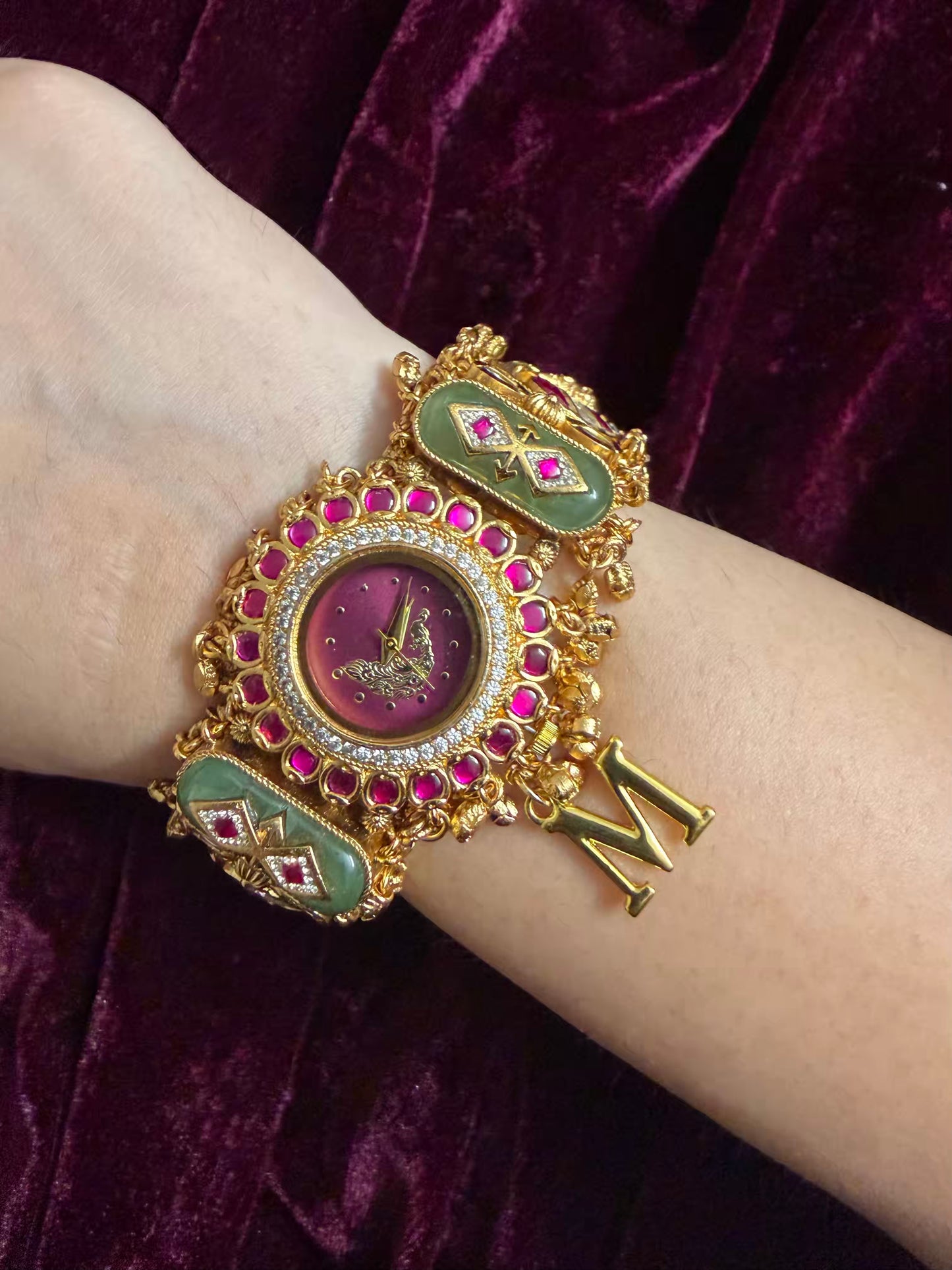 Burgundy Peacock Dial Maharani Watch Design Heritage Bracelet ( Limited Edition )