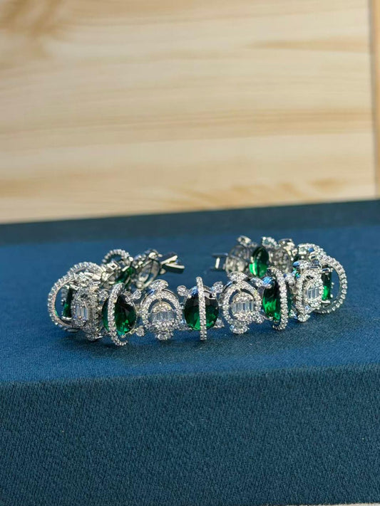 Royal Halo Emerald Green Tennis Bracelet Silver Plated