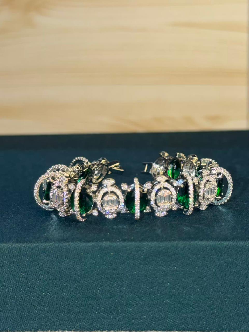 Royal Halo Emerald Green Tennis Bracelet Silver Plated