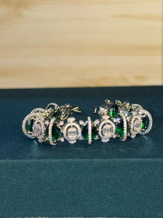 Royal Halo Emerald Green Tennis Bracelet Silver Plated