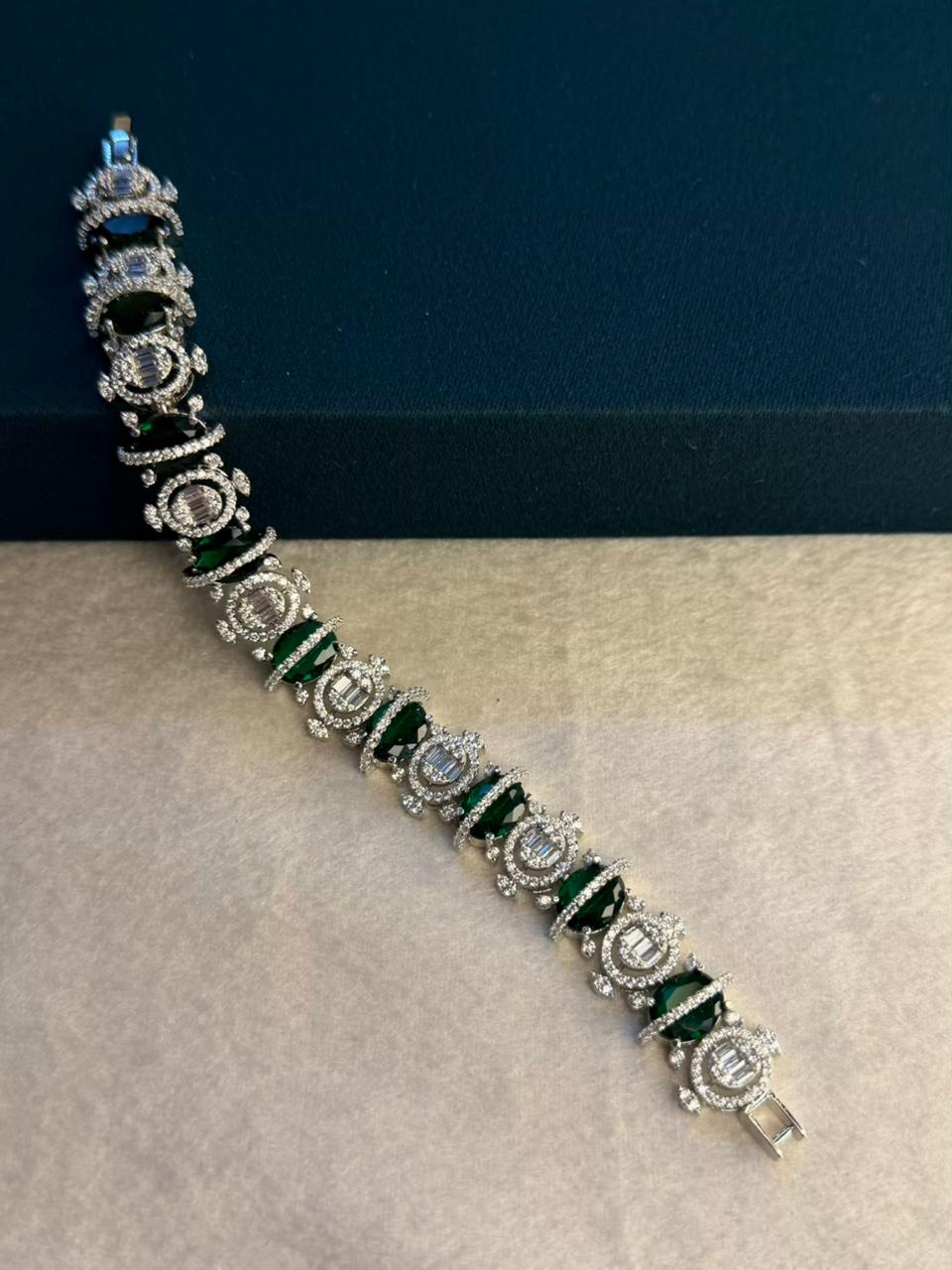 Royal Halo Emerald Green Tennis Bracelet Silver Plated