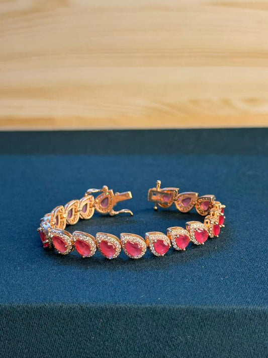 Red Ruby Drop Shape Rose Gold Plated Tennis Bracelet