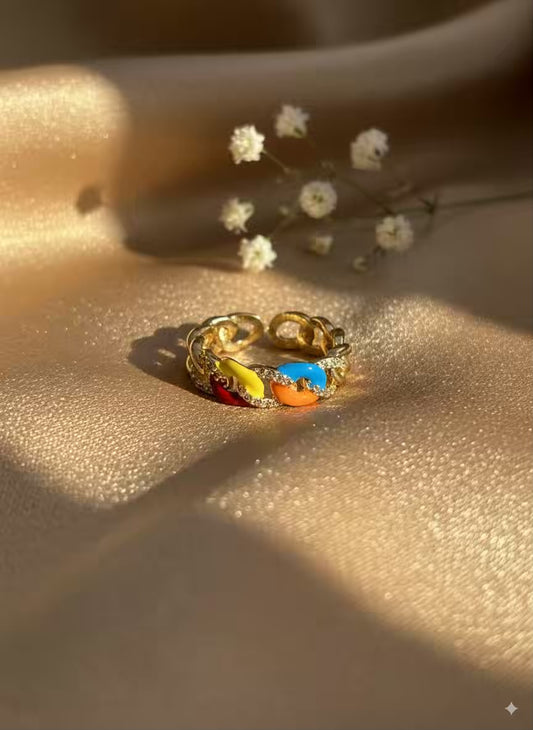 Colourful Chain Gold  Plated Premium Ring (Adjustable)