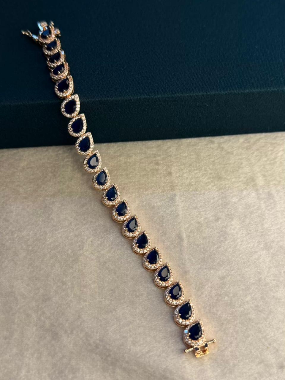Blue Drop Shape Rose Gold Plated Tennis Bracelet