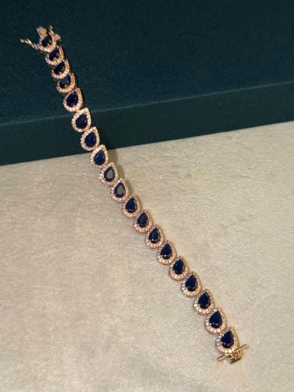Blue Drop Shape Rose Gold Plated Tennis Bracelet