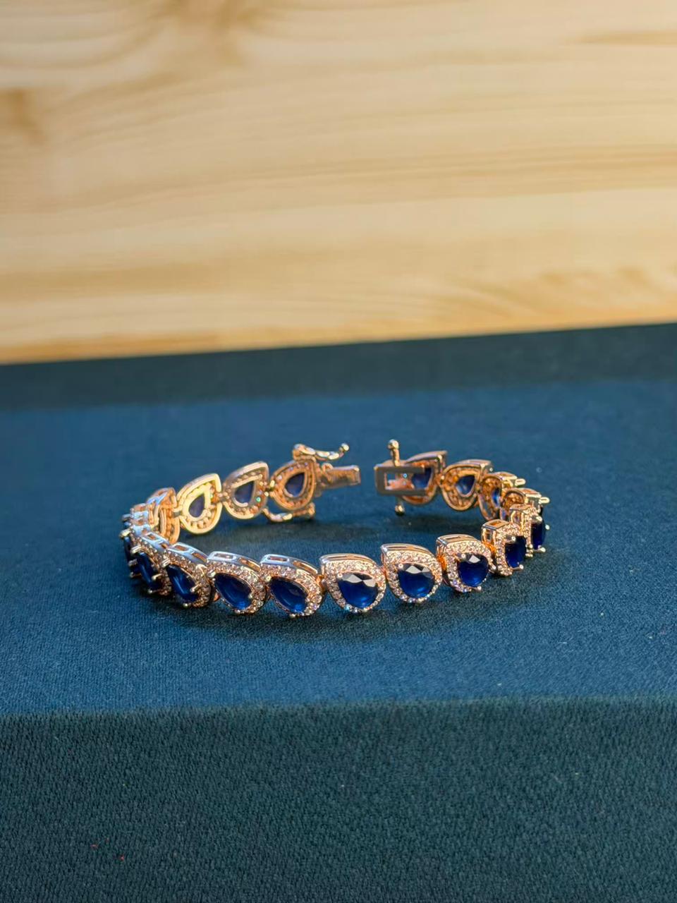 Blue Drop Shape Rose Gold Plated Tennis Bracelet