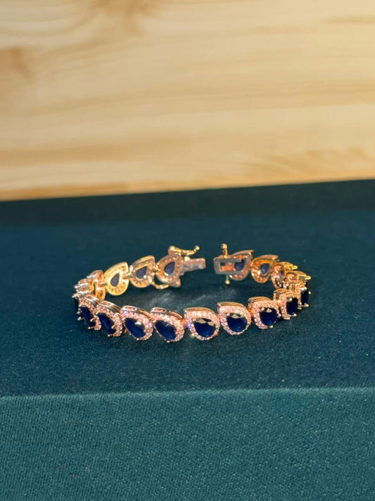 Blue Drop Shape Rose Gold Plated Tennis Bracelet