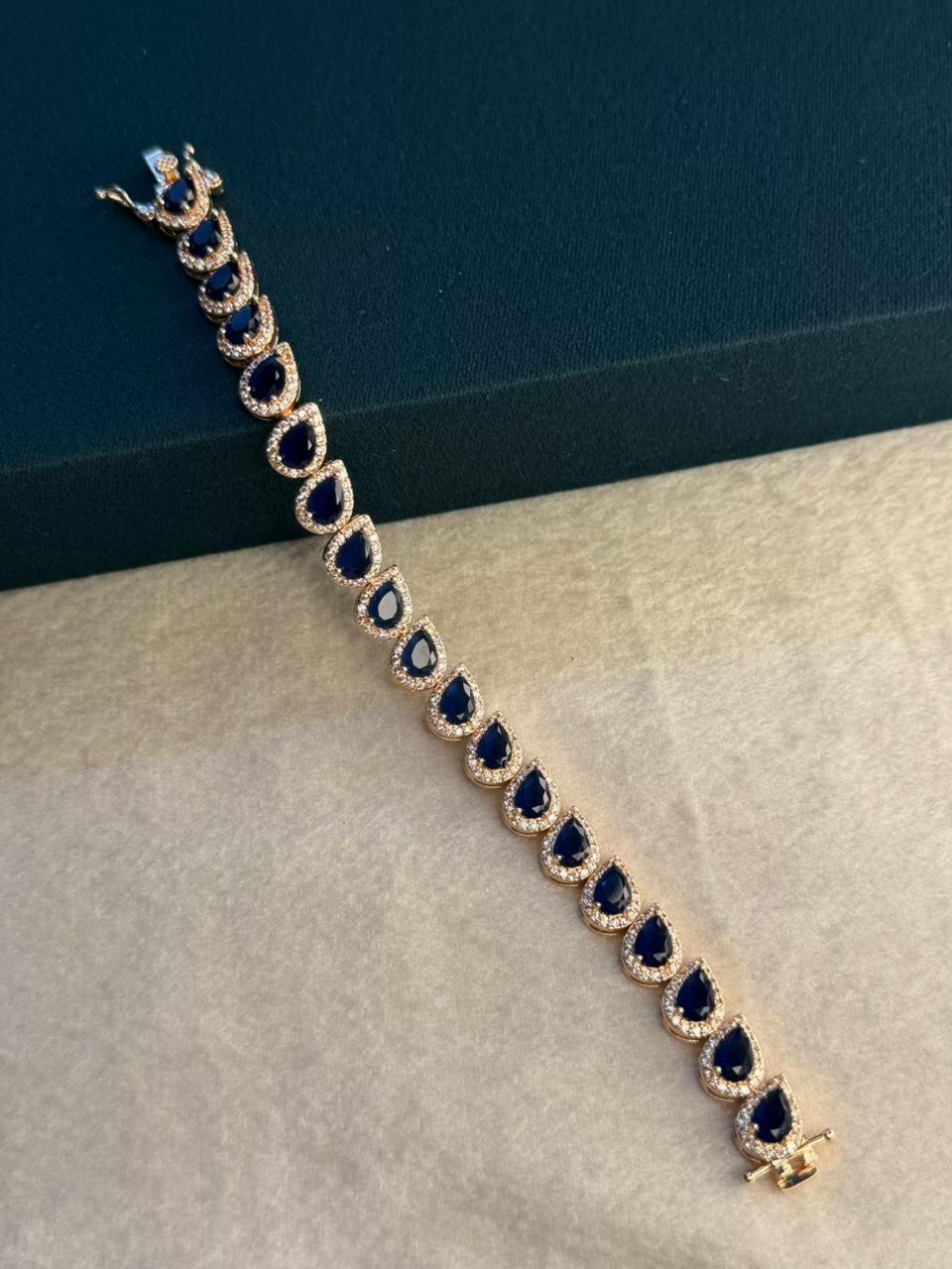 Blue Drop Shape Rose Gold Plated Tennis Bracelet