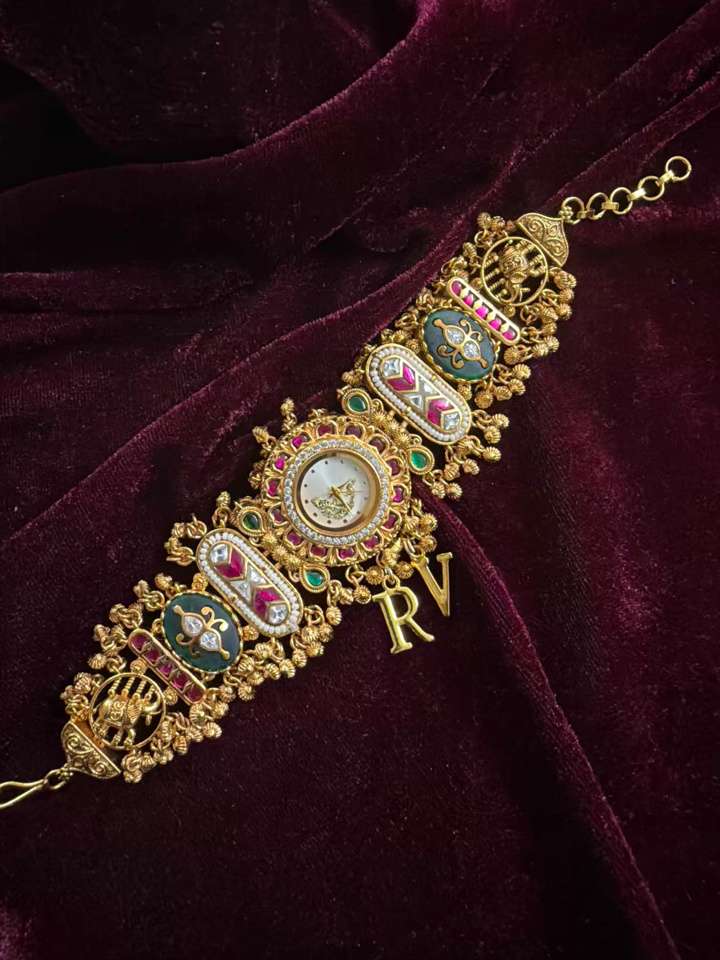 White Peacock Dial  Maharani Kundan Watch Design Heritage Bracelet