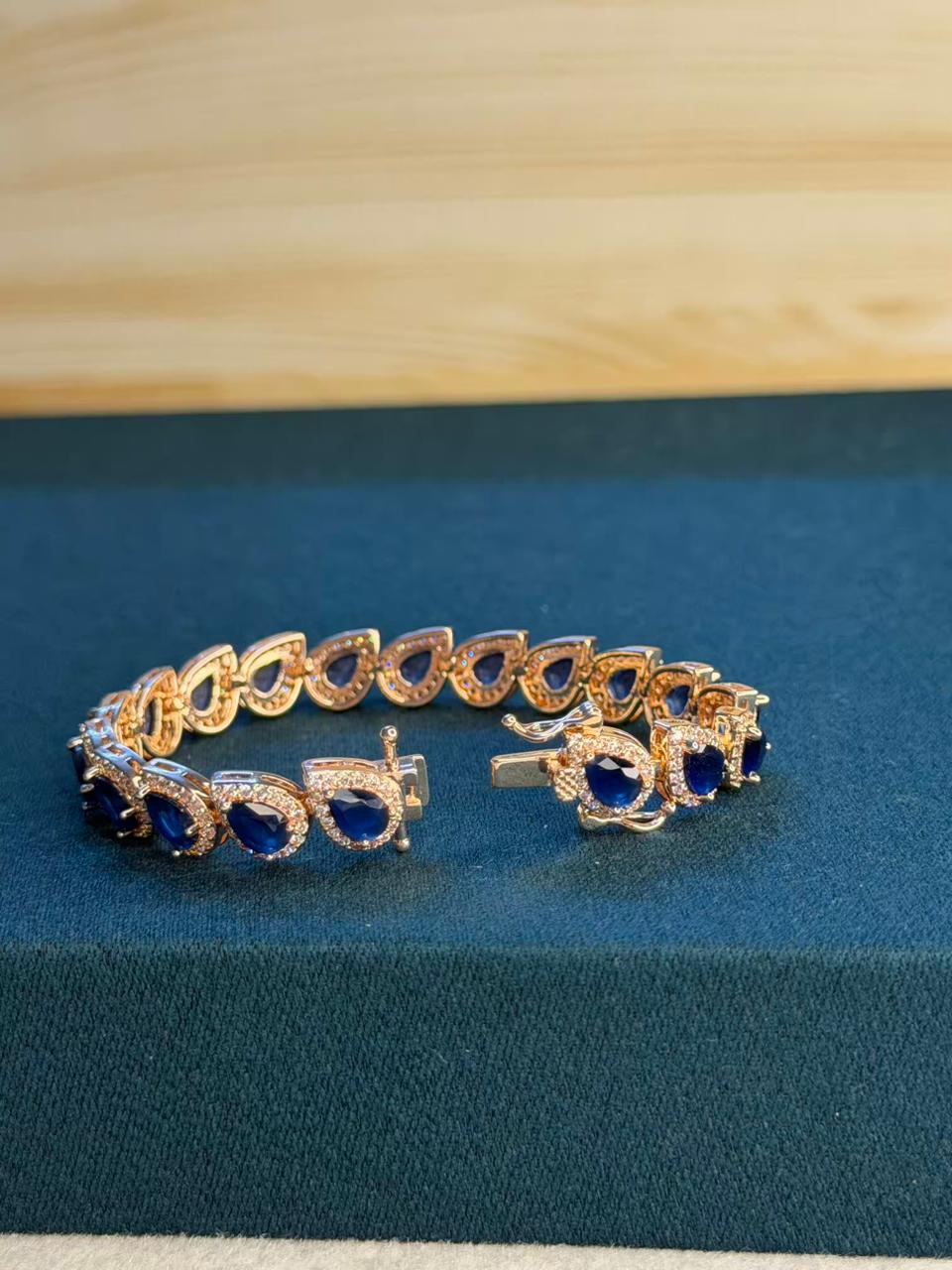 Blue Drop Shape Rose Gold Plated Tennis Bracelet