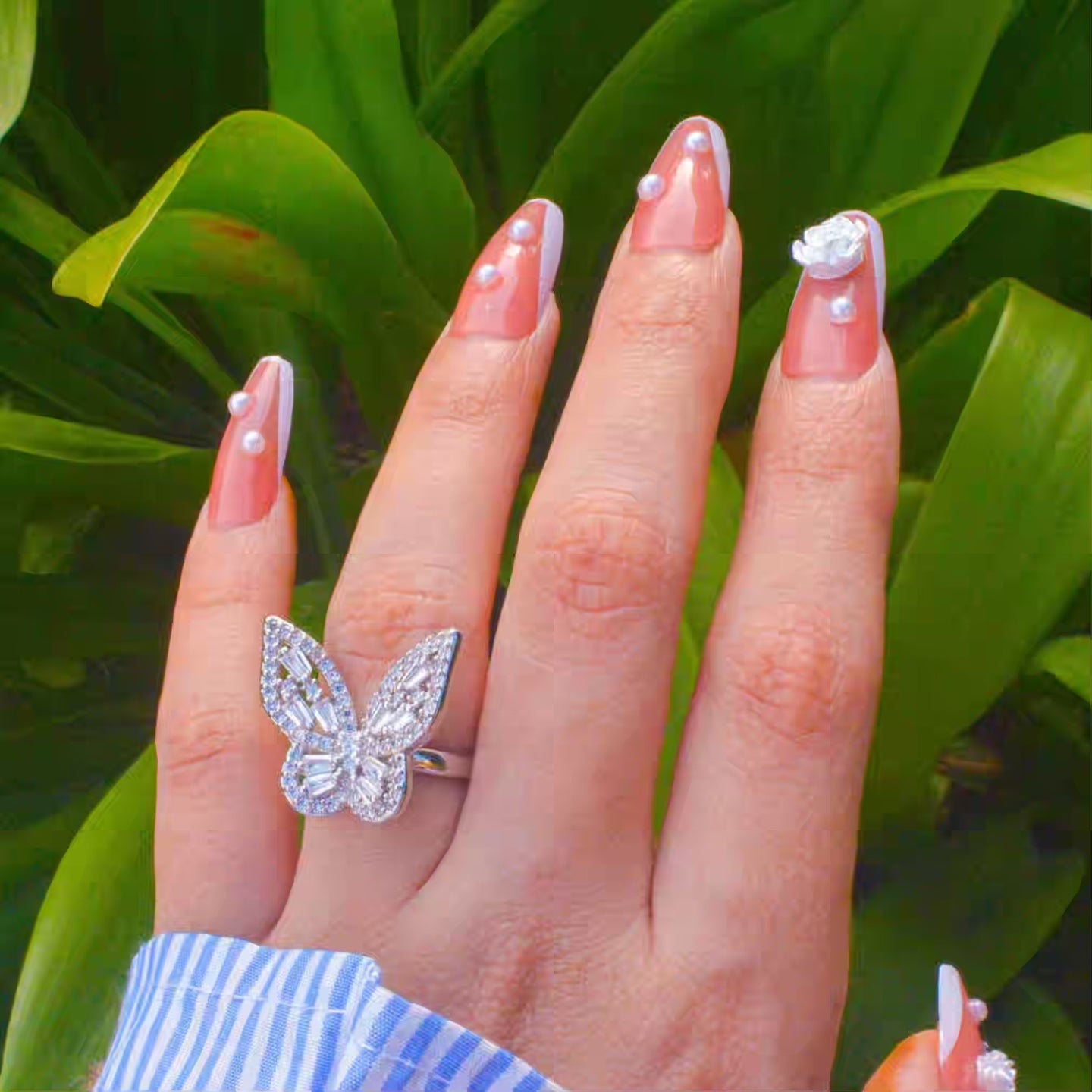 Butterfly Studded Ring - Silver ( Adjustable )