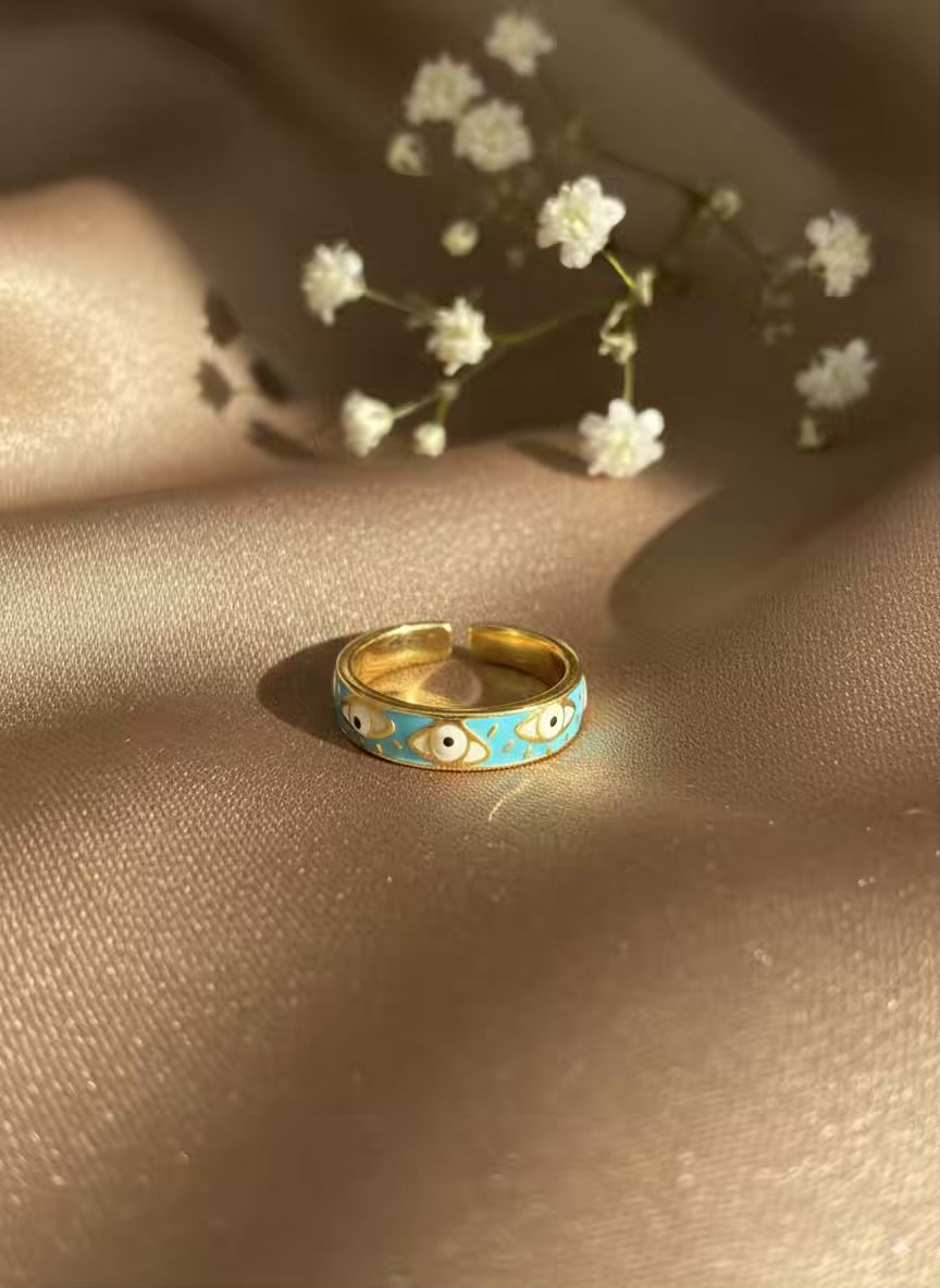 Blue Evil Eye Gold Plated Premium Ring (Adjustable)