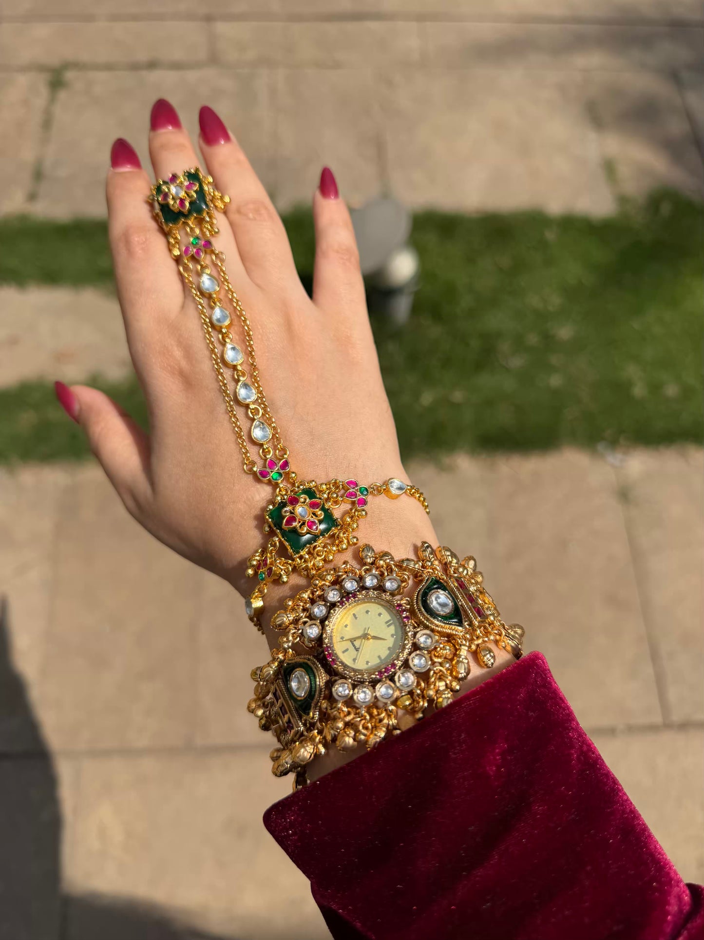 Haathphool + Maharani Watch Design Heritage Bracelet (Combo )