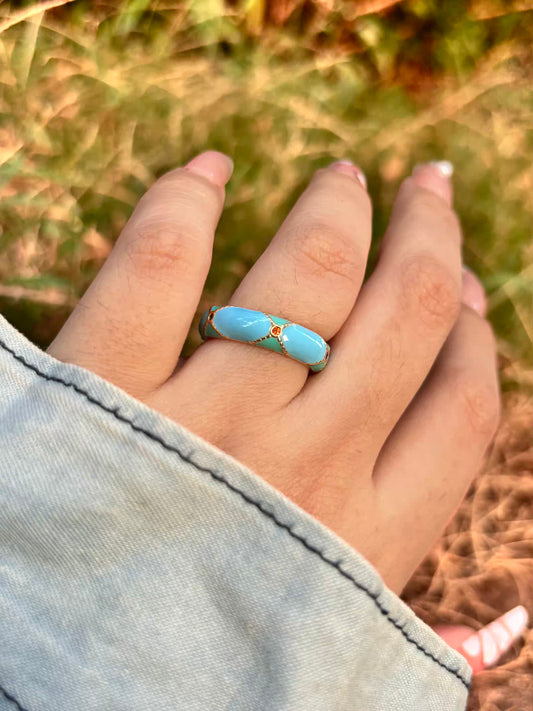 Blue Green Criss Cross Band Ring - Adjustable