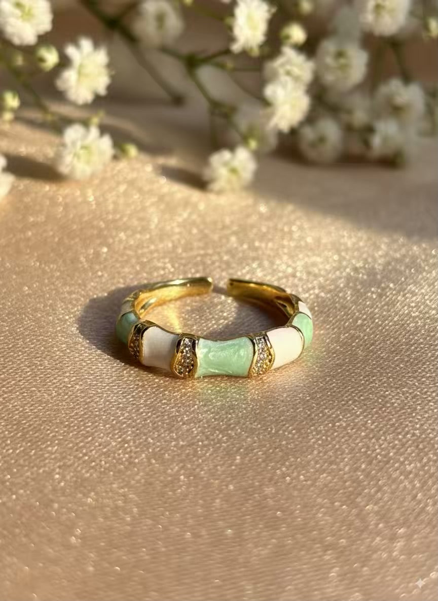 White Green Diamonds Gold Plated Premium Ring (Adjustable)
