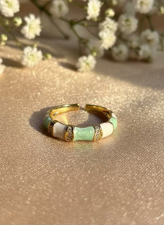 White Green Diamonds Gold Plated Premium Ring (Adjustable)