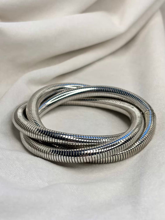 Stretchy Layered Silver Bracelet Cuff