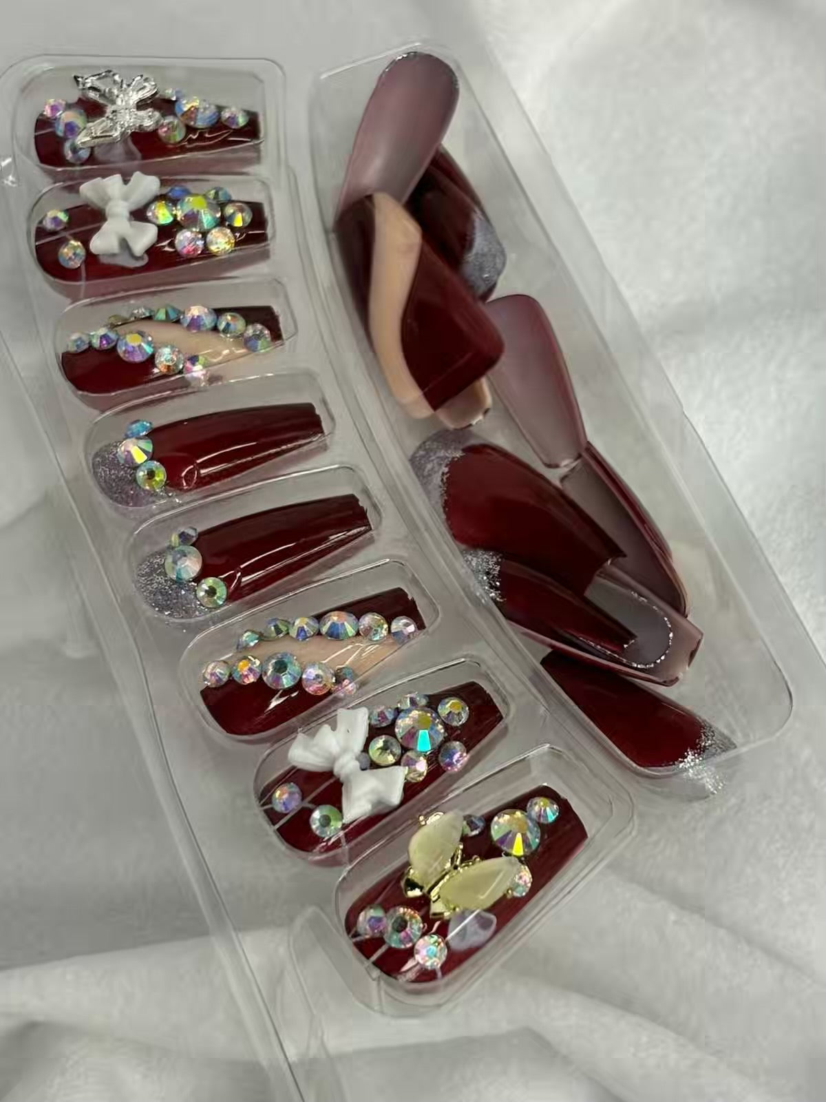 Maroon Sequins Fancy Party Bridal Press On Nails ( Set of 24 )