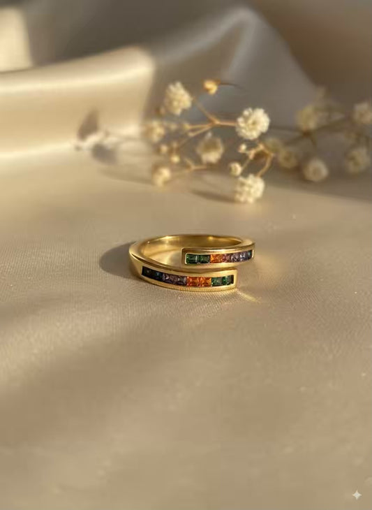 Multicoloured Rainbow Gold Plated Premium Ring (Adjustable)
