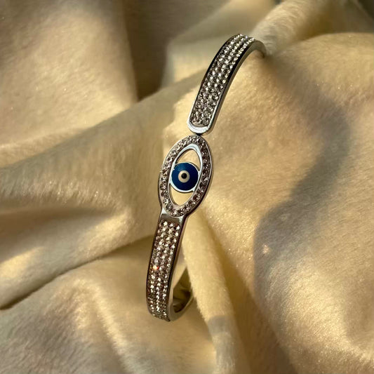 Evil Eye Silver Sleek Bangle