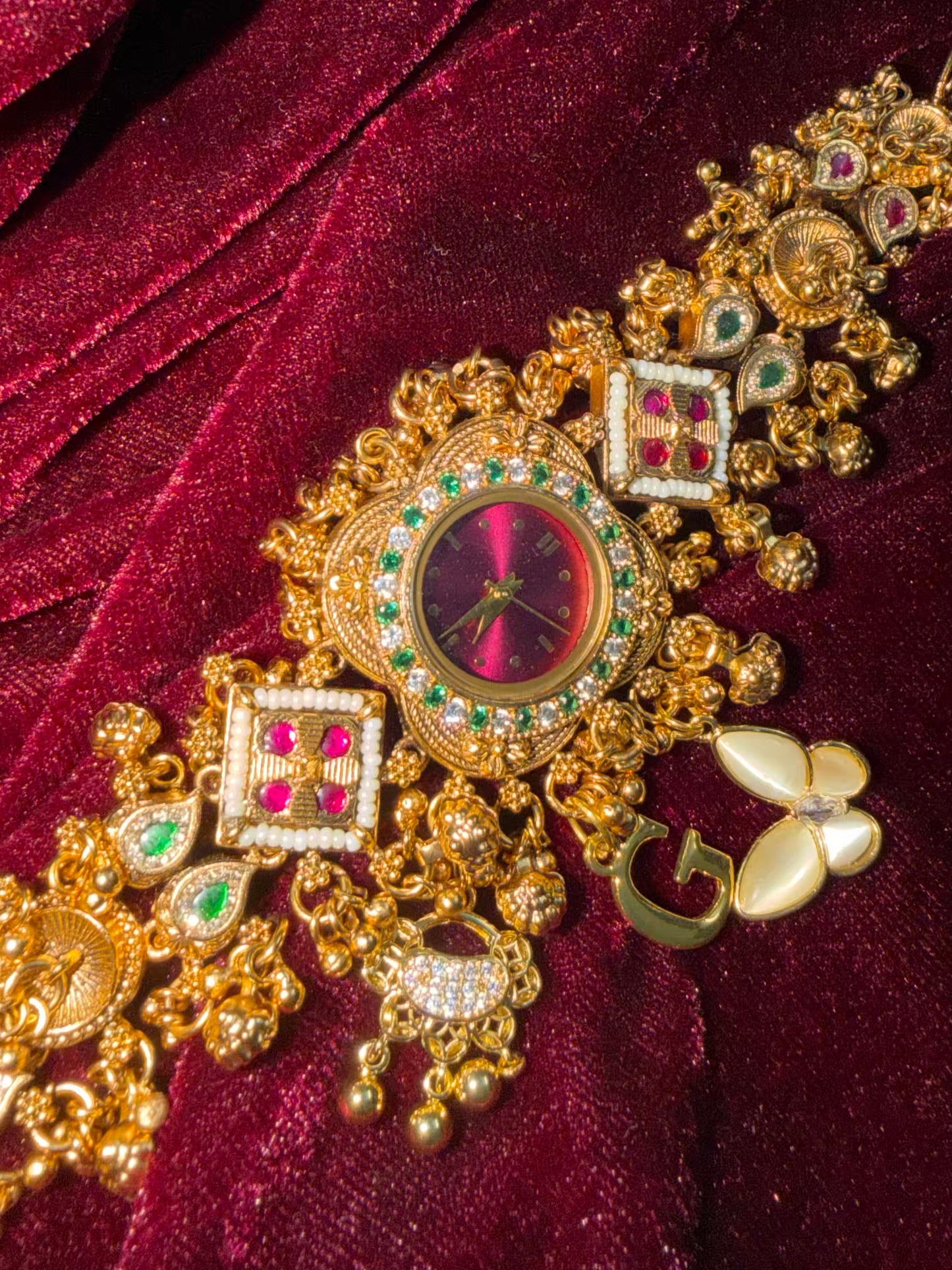 Burgundy Floral Cloud Dial Heritage Watch in Premium Rajwadi plating (Free Initial)
