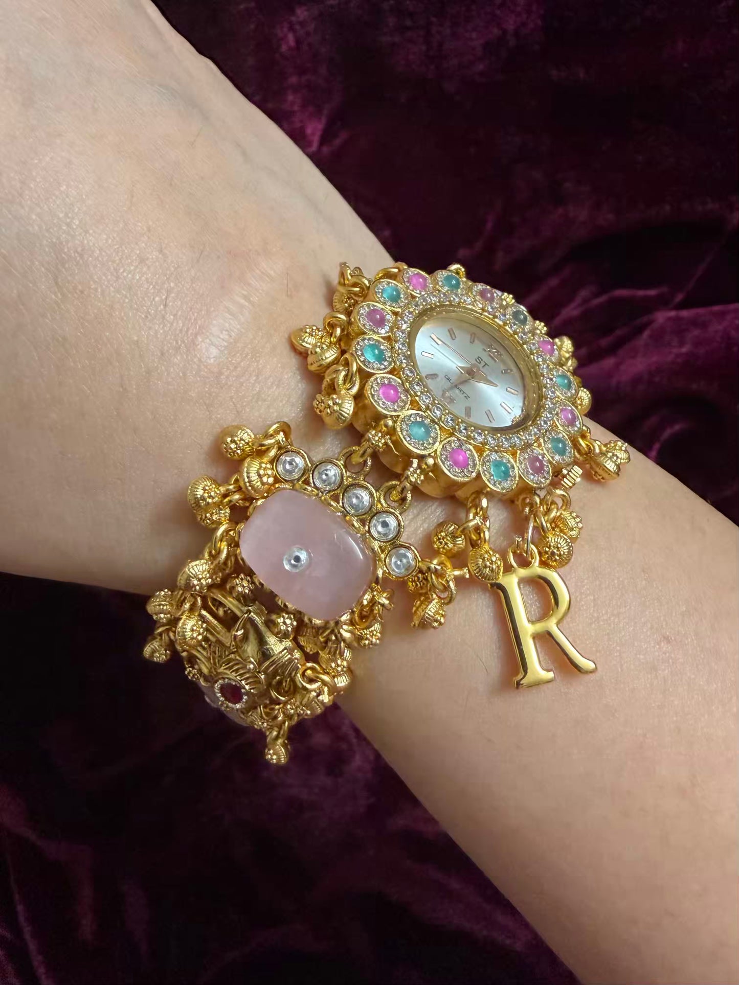 Pink Dial Luxury Watch Rakhi in Premium Swarovski