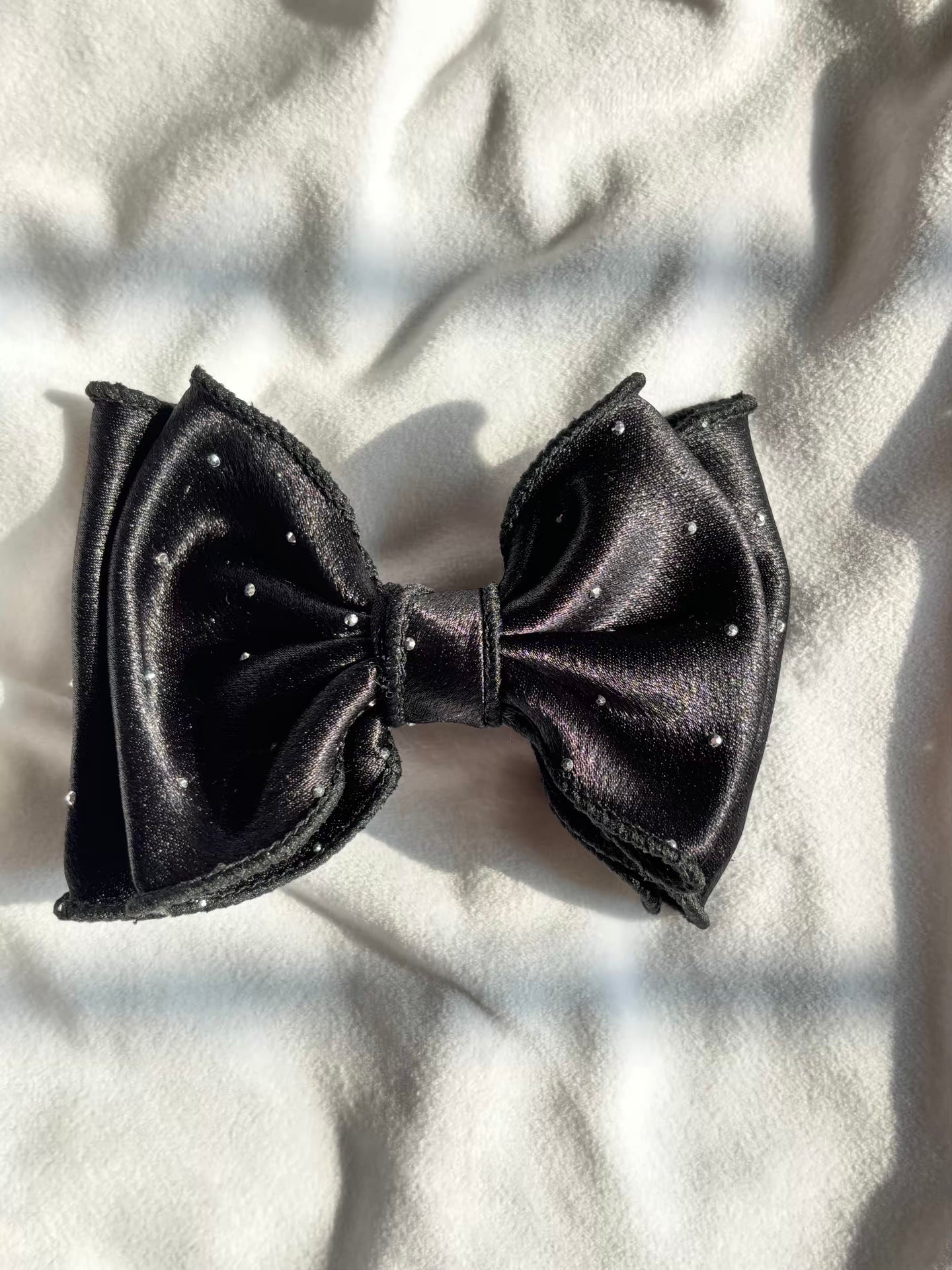 Jet Black Layered Hair Bow Clip For Women -( Satin Textured )